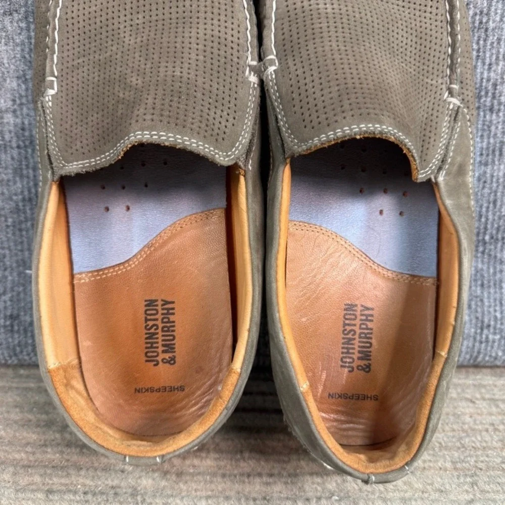 Johnston & Murphy McGuffey Perforated Slip On Loafers Green Nubuck Mens 10.5
